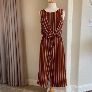 Striped Burnt Orange Sleeveless Jumpsuit